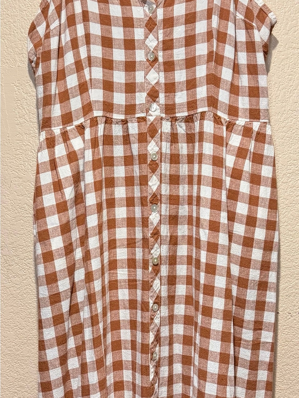 a new day Brown and White Gingham Button-Front Women’s Dress